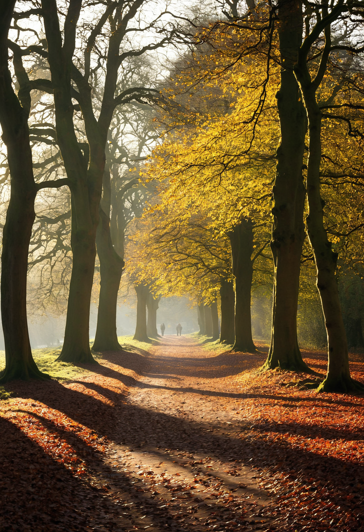 00081-photograph, a path in the woods with leaves and the sun shining , by Julian Allen, dramatic autumn landscape, ears, park, take o.png